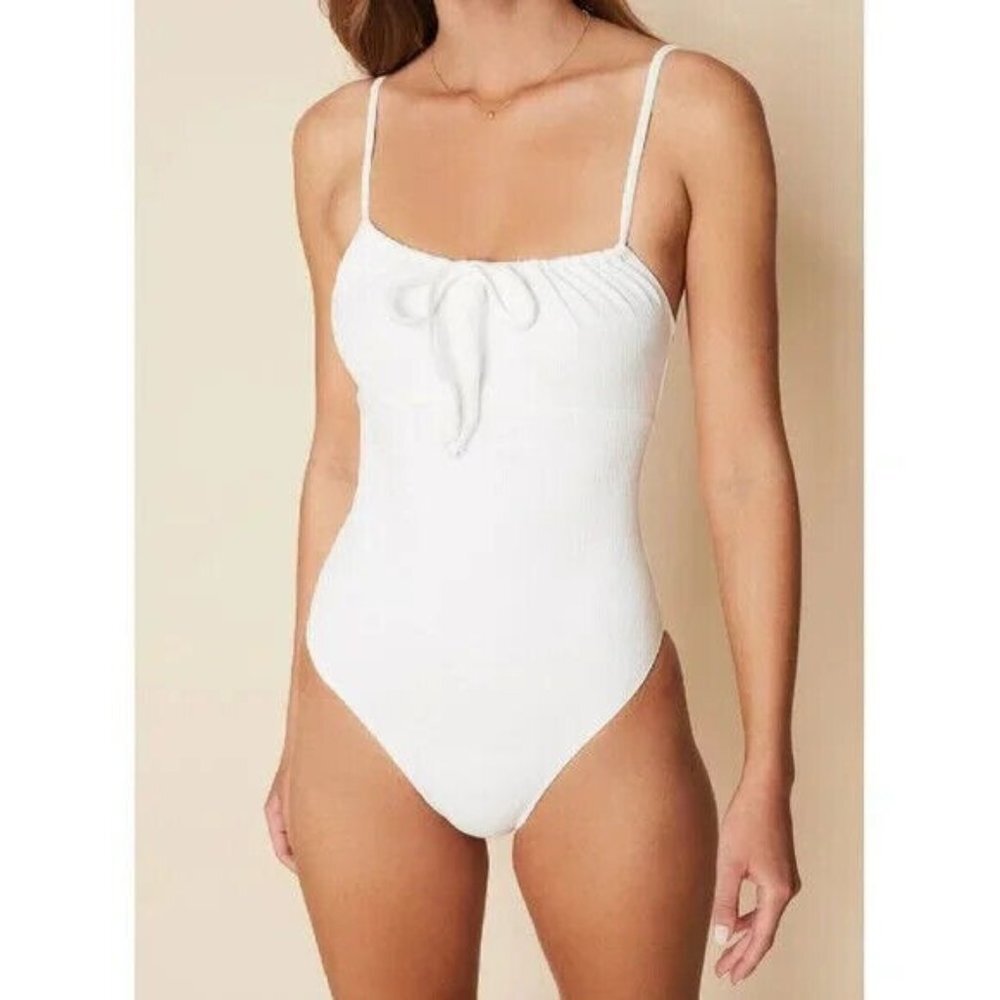 Faithfull the Brand Womens Manon One Piece Swim Suit Plain White Textured M/US 6